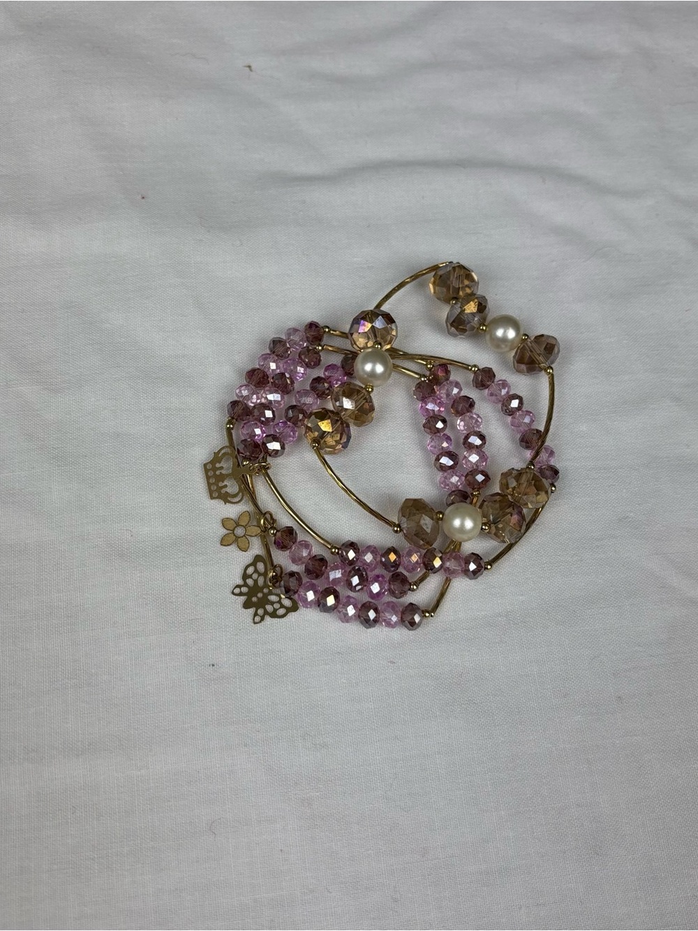 Delicate Pink and Gold Beaded Stretch Bracelet Set